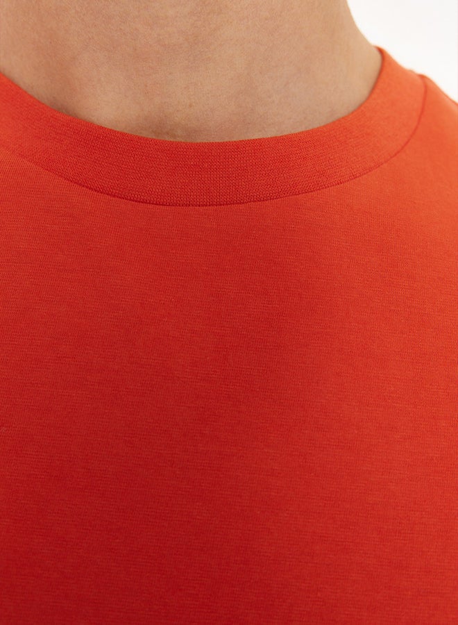 trendyol Orange Basic 100% Cotton Crew Neck Oversize/Wide Cut Short Sleeve T-Shirt - Image 4