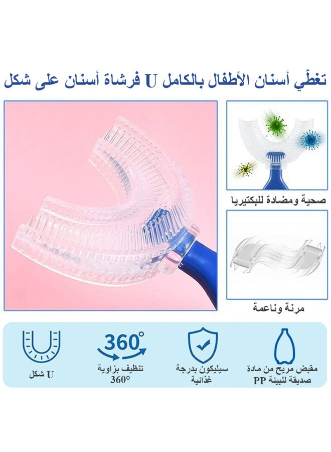 BBMORE 2 Pack U Shaped Toothbrush for Kids, 360° Oral Teeth Cleaning Design, Toddler Toothbrush with Food Grade Soft Silicone Brush Head, Manual Whole Mouth Tooth Brush for Kids Age 2-6(Pink+Orange) - Image 2