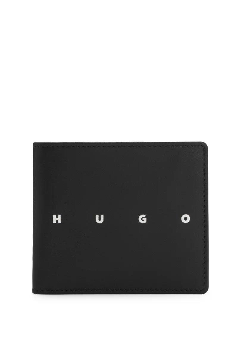 Leather folding wallet with contrast logo