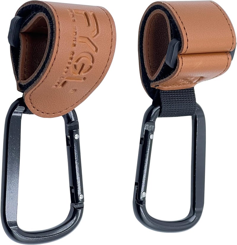 FYGL Stroller-Hooks - Adjustable Stroller Carabiner Clips, Universal Stroller Clips and Hooks for Parents and Travelers - Ideal Stroller Accessories for Shopping, Travel, and Baby Gear - Brown, 2 Pack - Image 1