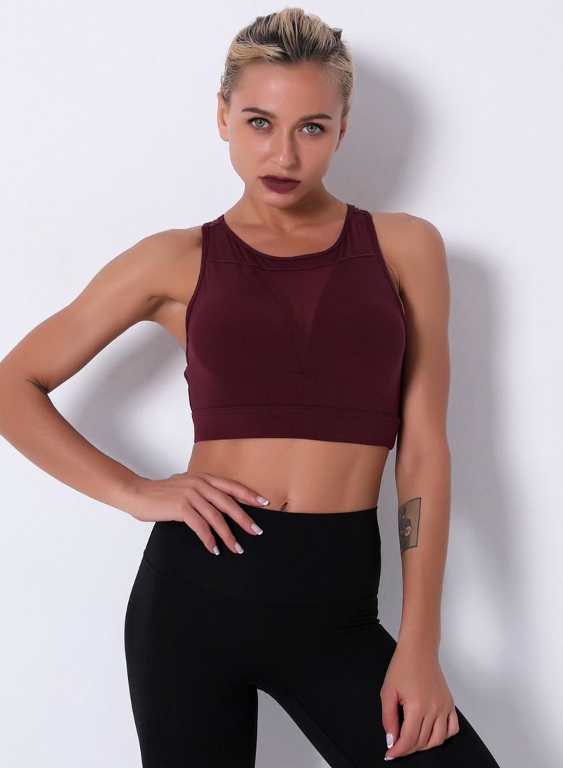 Loquat Women Quick Dry Breathable Yoga Bra Burgundy  - Image 1