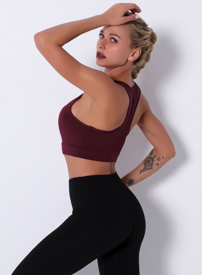 Loquat Women Quick Dry Breathable Yoga Bra Burgundy  - Image 2