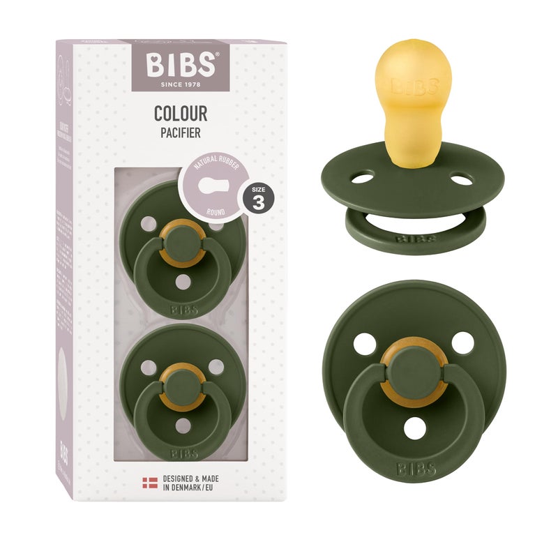 BIBS Pacifiers Colour Collection | Natural Rubber Baby Pacifier | Round Nipple | Set of 2 BPA-Free Soothers | Made in Denmark | 6+ Months (Pack of 2) | Hunter Green - Image 1