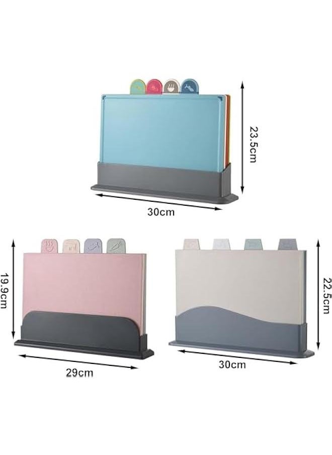 HOOKOR - Cutting Board Set with Storage Stand, 4 PCS Reversible Chopping Boards with Index Color Coded Food Icon for Various Food, Preventing Cross-contamination, Wheat Straw Fiber, BPA Free,(67-02) - Image 1