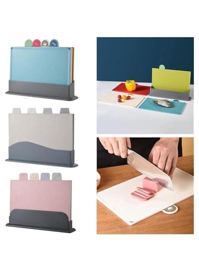 HOOKOR - Cutting Board Set with Storage Stand, 4 PCS Reversible Chopping Boards with Index Color Coded Food Icon for Various Food, Preventing Cross-contamination, Wheat Straw Fiber, BPA Free,(67-02) - Image 1