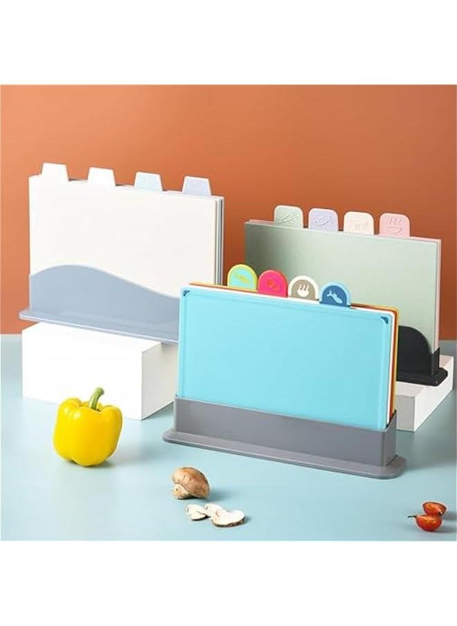 HOOKOR - Cutting Board Set with Storage Stand, 4 PCS Reversible Chopping Boards with Index Color Coded Food Icon for Various Food, Preventing Cross-contamination, Wheat Straw Fiber, BPA Free,(67-02) - Image 1