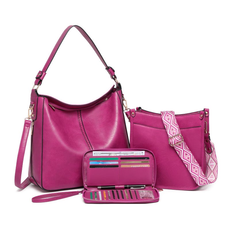 BAVERGE Purses for Women 3PCS, Crossbody Bags Set Large Leather Purse Shoulder Handbags with Wallet Adjustable Straps for Ladies Tote - Image 1