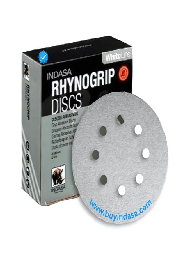 INDASA 5 inch - 8 Hole Rhynogrip White Hook & Loop Discs A/O 50 Discs per box (240 Grit) - Image 1