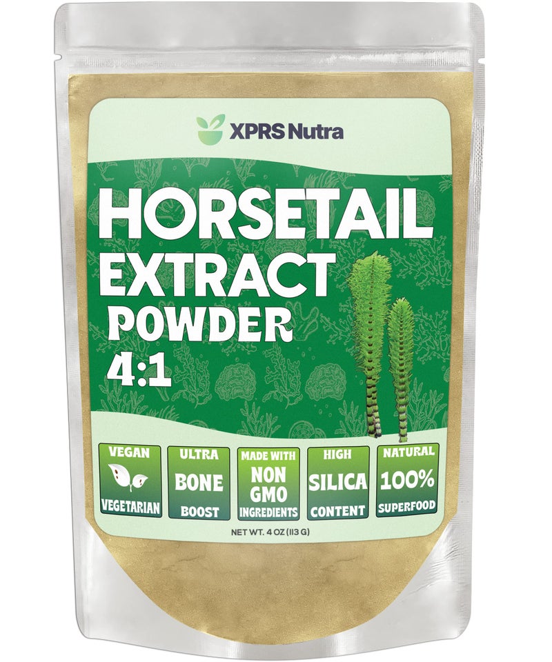 XPRS Nutra Horsetail Extract Powder for Hair Nails and Bones High Potency Horsetail Root Powder High Silica Content for Maximum Results Vegan Friendly Horstail Extract 4 oz