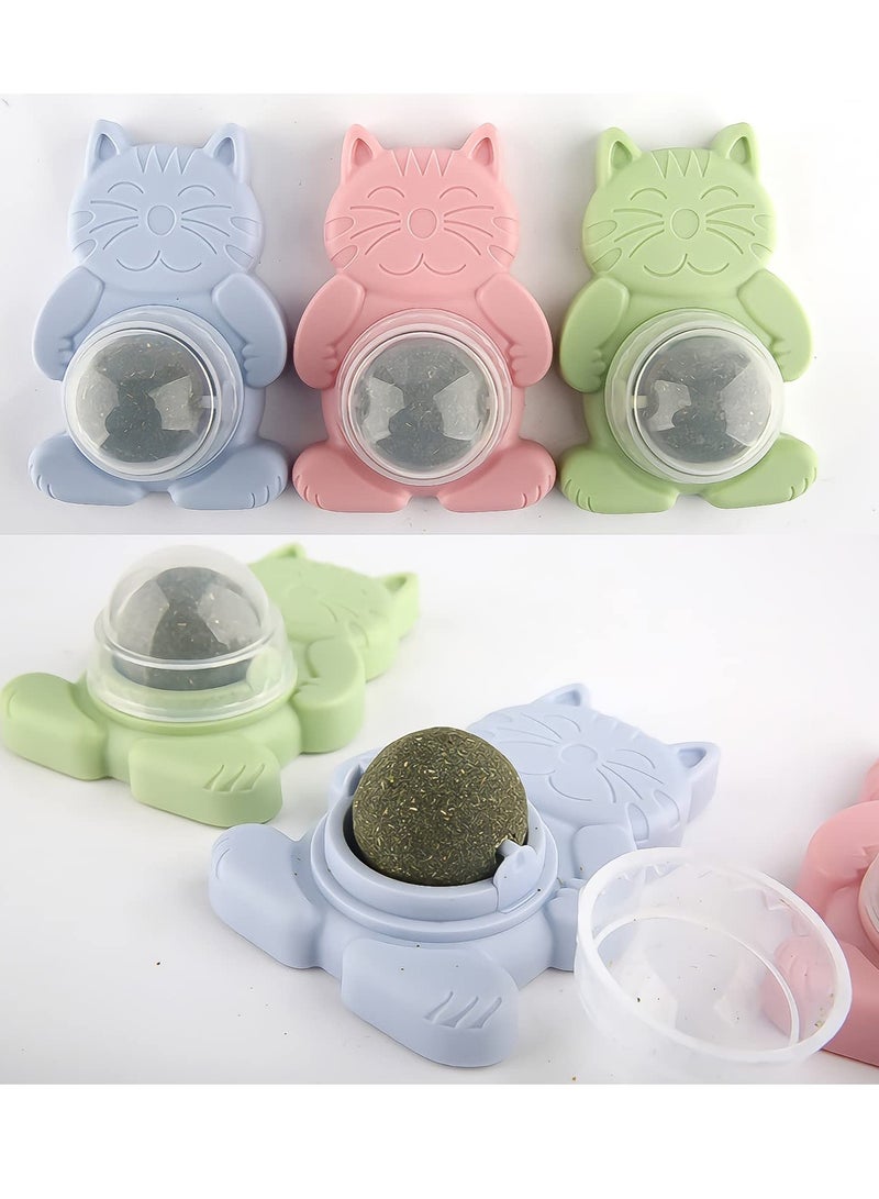 KASTWAVE 3 Pcs Catnip Ball Toy, Catnip Ball Cat Rotating Edible Cat Lick Ball Self Stick Teething Catnip Ball Toy Wall Snack Edible Healthy Kitten Chew Toy - Image 2