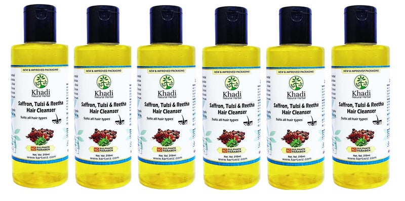 Khadi Natural Herbal Khadi Natural Herbal Saffron Tulsi and Reetha Shampoo Yellow 1260 ml 6 count - Image 2