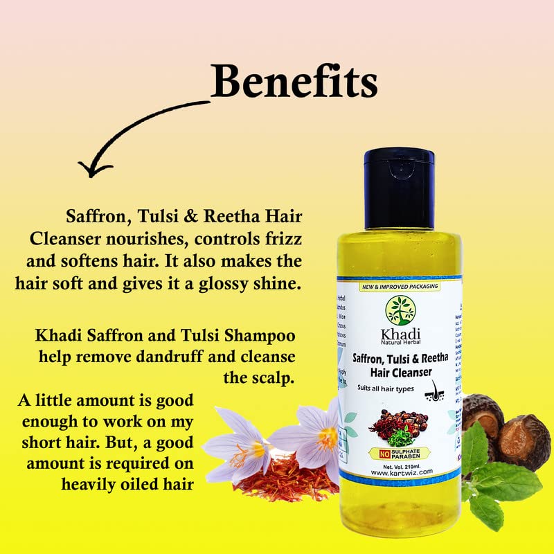 Khadi Natural Herbal Khadi Natural Herbal Saffron Tulsi and Reetha Shampoo Yellow 1260 ml 6 count - Image 4