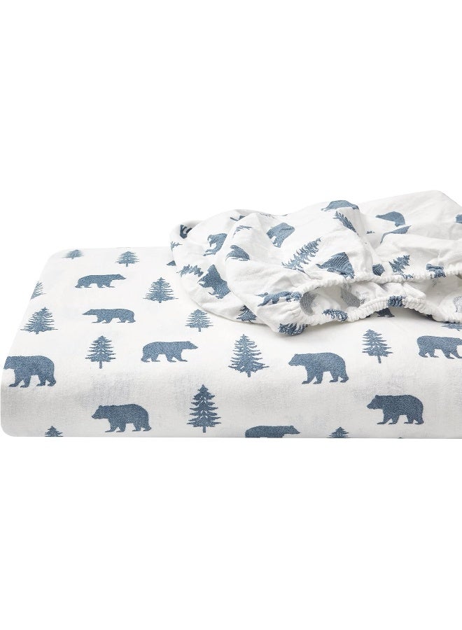Eddie Bauer - Flannel Sheets King Size, Anti-Pilling & Wrinkle Resistant Cotton, Touchably Soft for All-Season Comfort - Bed Sheets with Matching Pillowcases & Fitted Sheet (Bears and Trees Blue) - Image 3