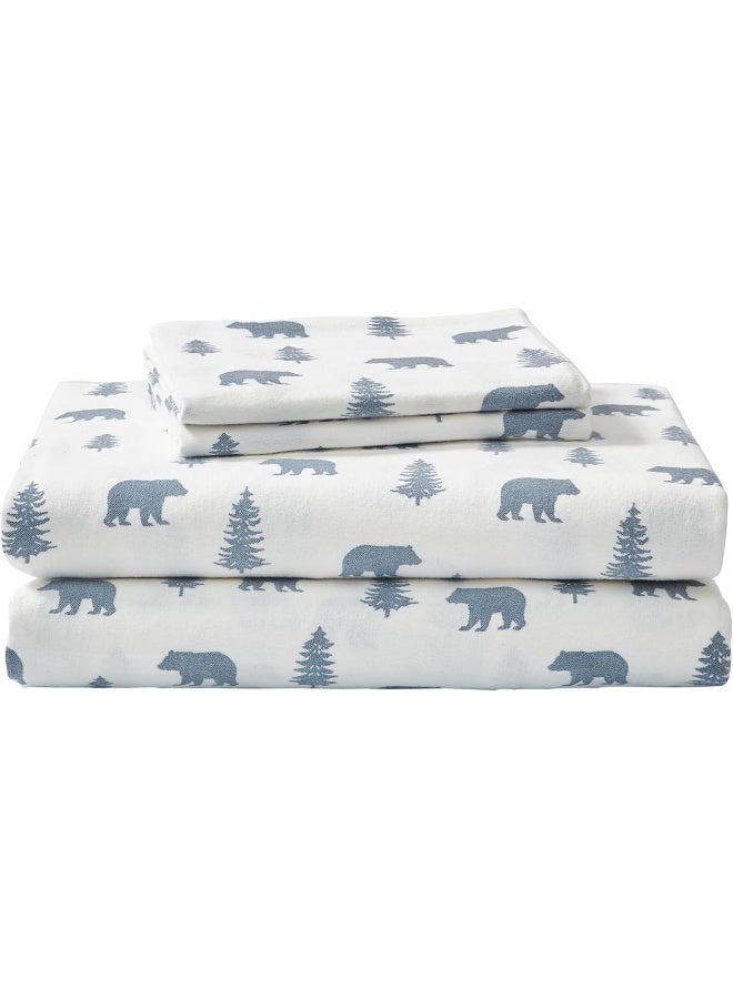 Eddie Bauer - Flannel Sheets King Size, Anti-Pilling & Wrinkle Resistant Cotton, Touchably Soft for All-Season Comfort - Bed Sheets with Matching Pillowcases & Fitted Sheet (Bears and Trees Blue) - Image 1