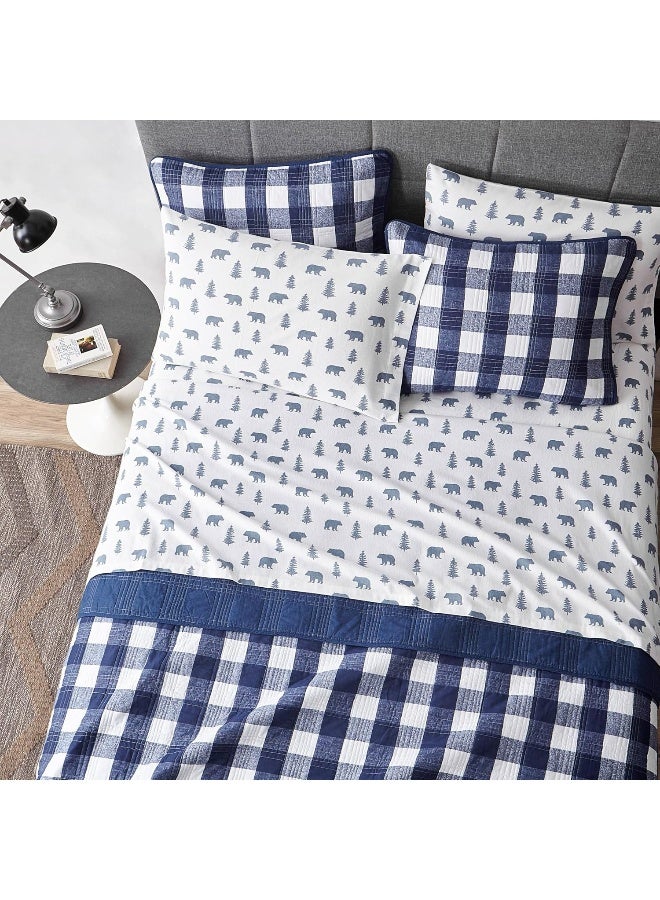 Eddie Bauer - Flannel Sheets King Size, Anti-Pilling & Wrinkle Resistant Cotton, Touchably Soft for All-Season Comfort - Bed Sheets with Matching Pillowcases & Fitted Sheet (Bears and Trees Blue) - Image 2