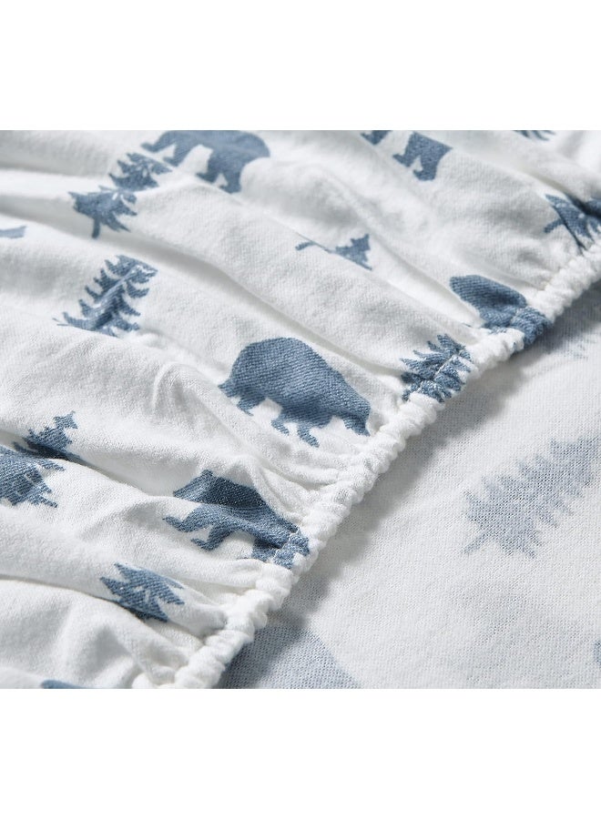 Eddie Bauer - Flannel Sheets King Size, Anti-Pilling & Wrinkle Resistant Cotton, Touchably Soft for All-Season Comfort - Bed Sheets with Matching Pillowcases & Fitted Sheet (Bears and Trees Blue) - Image 4