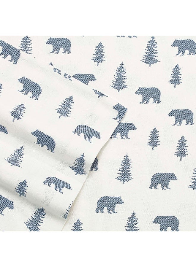 Eddie Bauer - Flannel Sheets King Size, Anti-Pilling & Wrinkle Resistant Cotton, Touchably Soft for All-Season Comfort - Bed Sheets with Matching Pillowcases & Fitted Sheet (Bears and Trees Blue) - Image 5