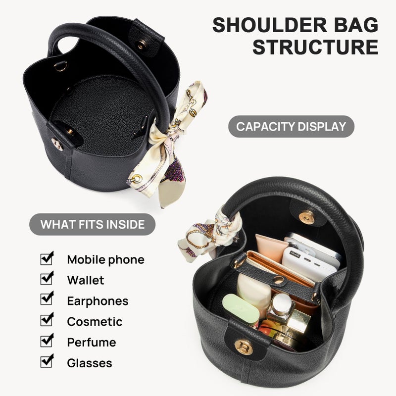 BOSTANTEN Small Crossbody Bags for Women Vegan Leather Mini Bucket Handbag Removable Shoulder Strap Black - Image 4