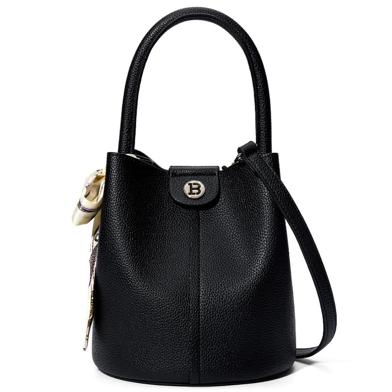 BOSTANTEN Small Crossbody Bags for Women Vegan Leather Mini Bucket Handbag Removable Shoulder Strap Black - Image 1
