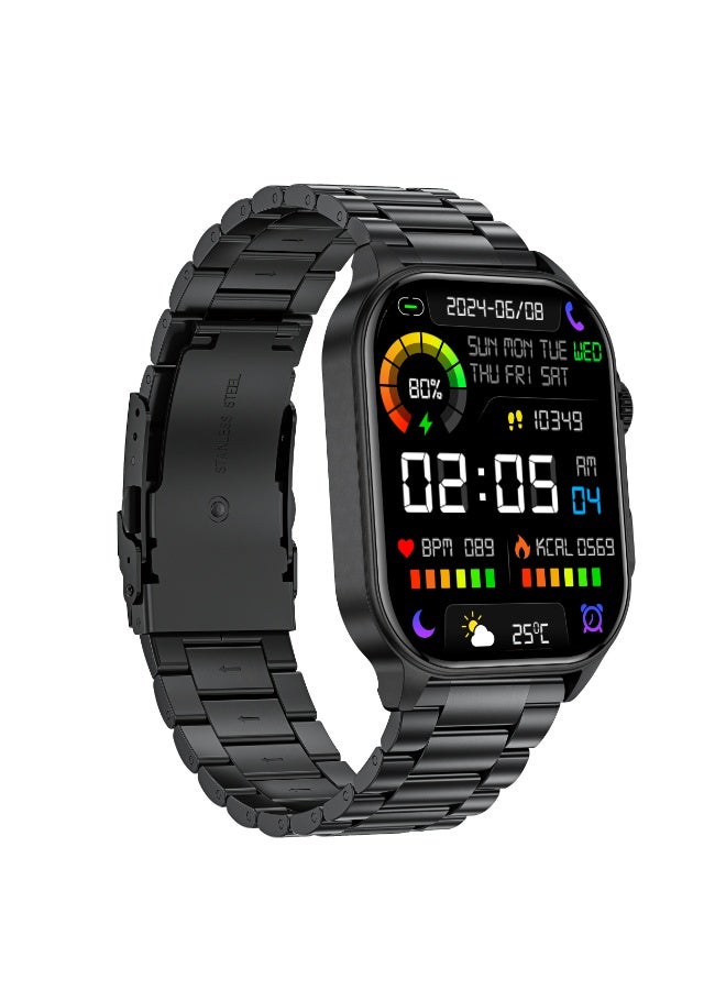 LIGE New Smart Watch for Men Outdoor Sports LED Flashlight 2.01" HD Large Screen with Big Battery Bluetooth Call AI Voice Waterproof Silicone & Metal Double Black Strap - Image 3