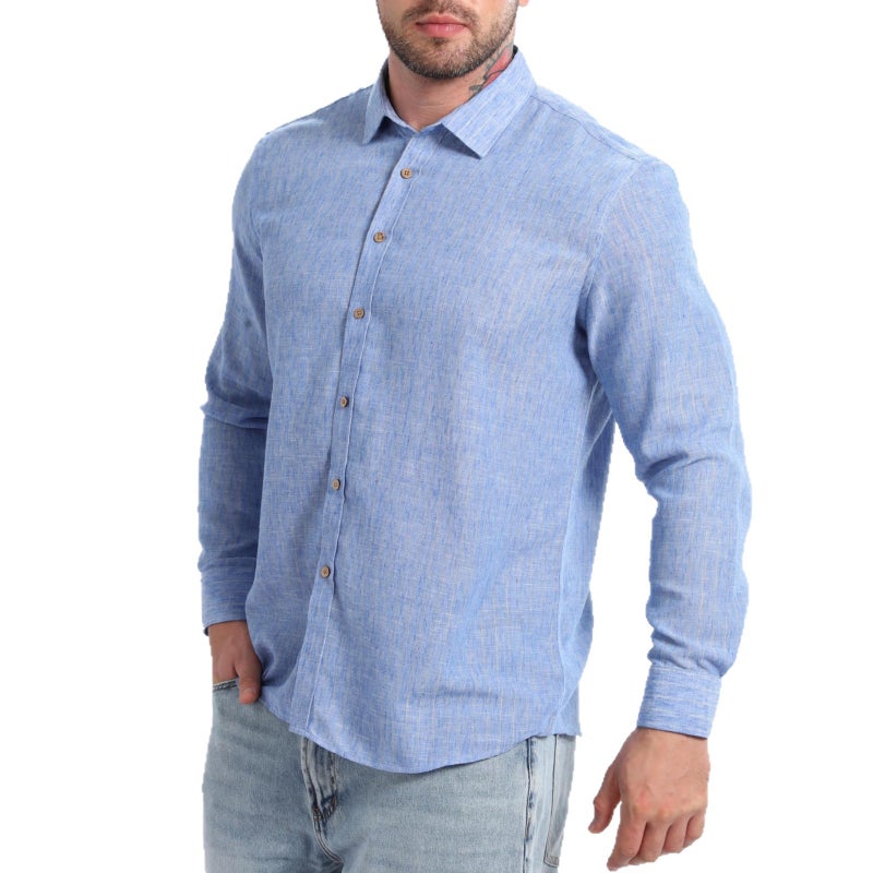 Men's Striped Polyester Long Sleeve Casual Shirt - Image 5
