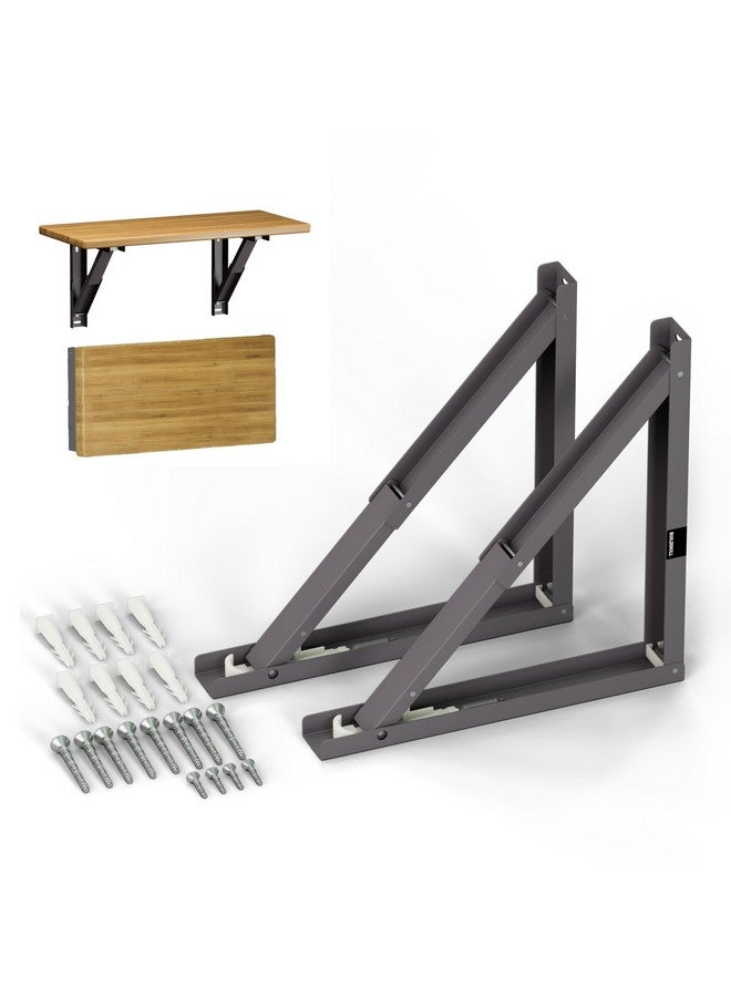 BUILDSKILL حامل رف قابل للطي 16 بوصة من بيلد سكيل، حامل طاولة ثقيل 1.2 مم، مقاوم للتآكل وتصميم موفر للمساحة، حوامل للرفوف الجدارية ومحطات العمل، للاستخدام المنزلي والمكتبي (رمادي دا) (مجموعة من 2) - Image 1