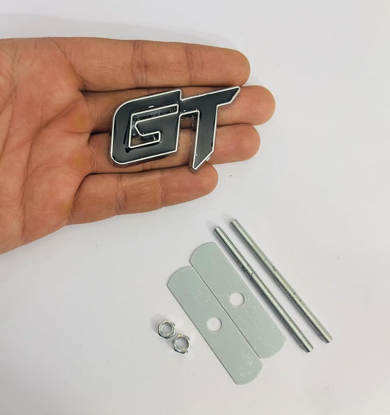 AUTO MT Car Bike Laptop Metal Logo Car Emblem & Grill Met.al Lo.go for Carr 3D Badge Auto Racing Universal Sport Sticker Grand Tourer Decal. (GT Logo, Grill Chrome Black) - Image 1