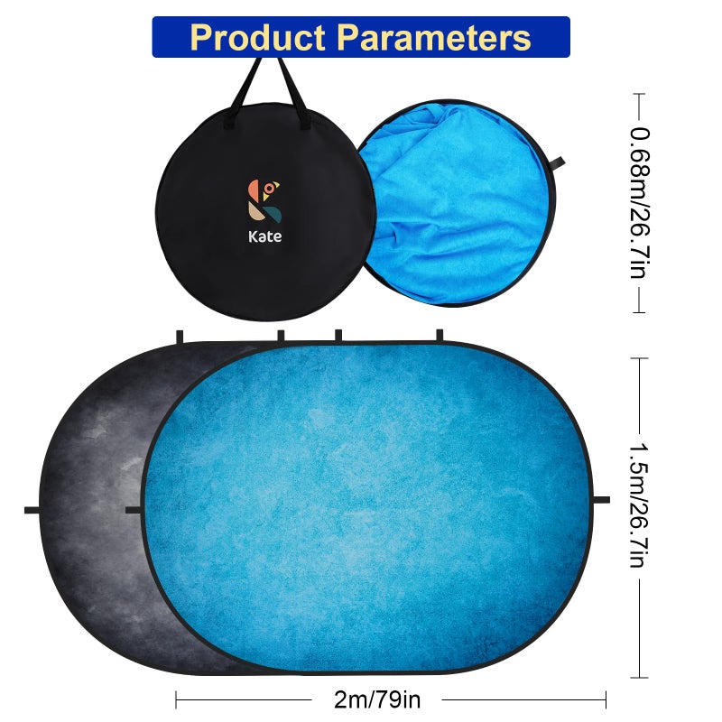 Kate 5x6.5ft Collapsible Backdorp Pop Up Backdorps,Double Sided Blue Screen and Gray Screen, 2 in 1 Collapsible and Reversible Background for Photography, YouTube Videos,and Live Streaming - Image 2
