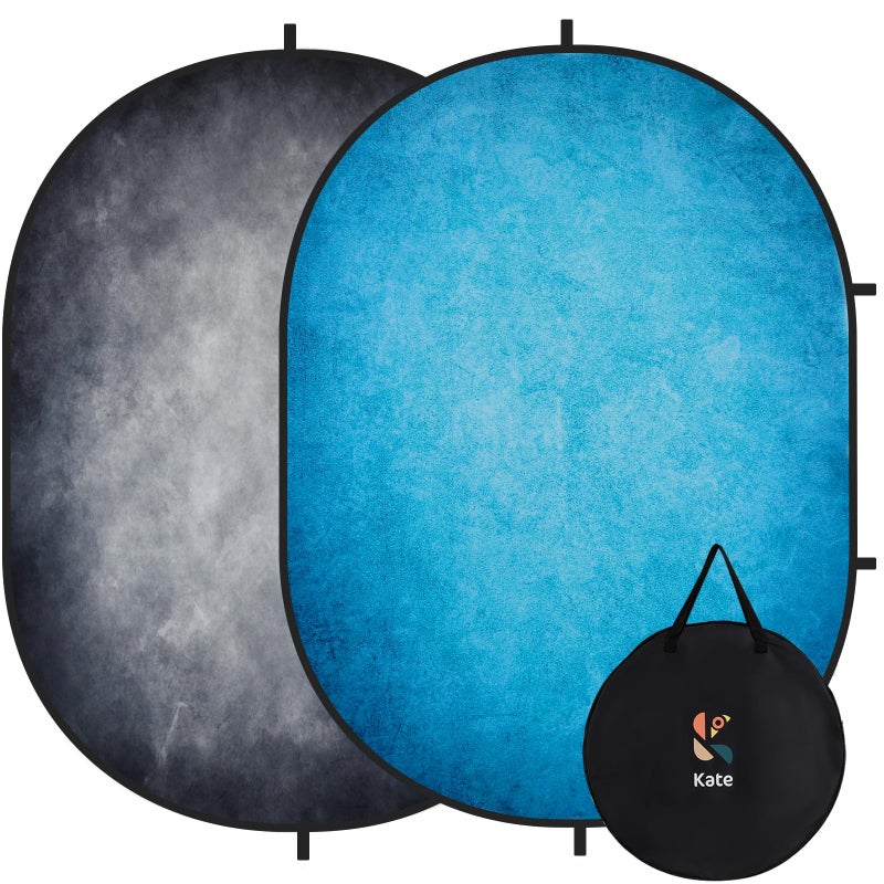 Kate 5x6.5ft Collapsible Backdorp Pop Up Backdorps,Double Sided Blue Screen and Gray Screen, 2 in 1 Collapsible and Reversible Background for Photography, YouTube Videos,and Live Streaming - Image 1