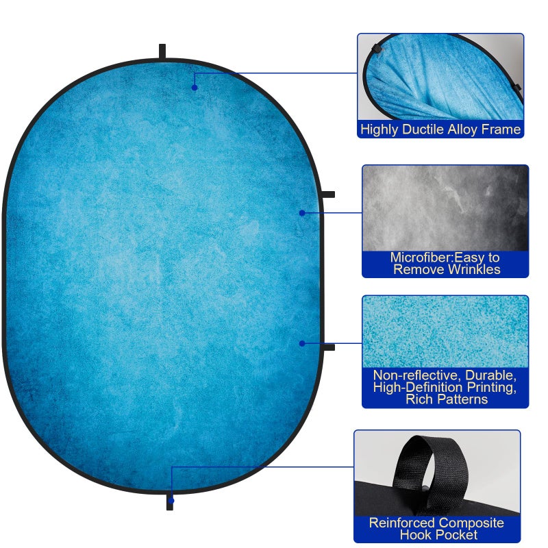 Kate 5x6.5ft Collapsible Backdorp Pop Up Backdorps,Double Sided Blue Screen and Gray Screen, 2 in 1 Collapsible and Reversible Background for Photography, YouTube Videos,and Live Streaming - Image 3