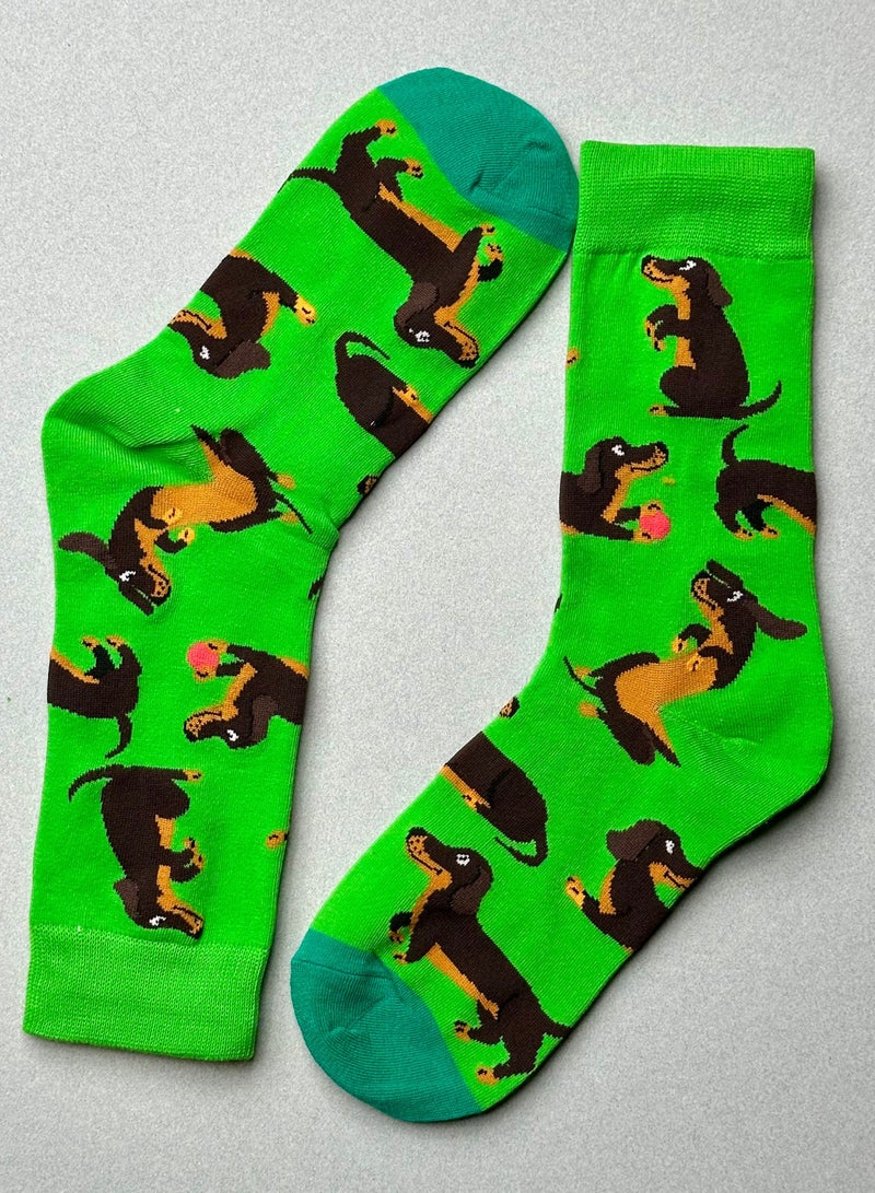 The Socks Hype 2 Pairs Unisex Dachshund Socks for Men Women - Comfortable Cotton Blend | Suitable for 35-42 Sizes | Playful Dachshund Design - Image 1