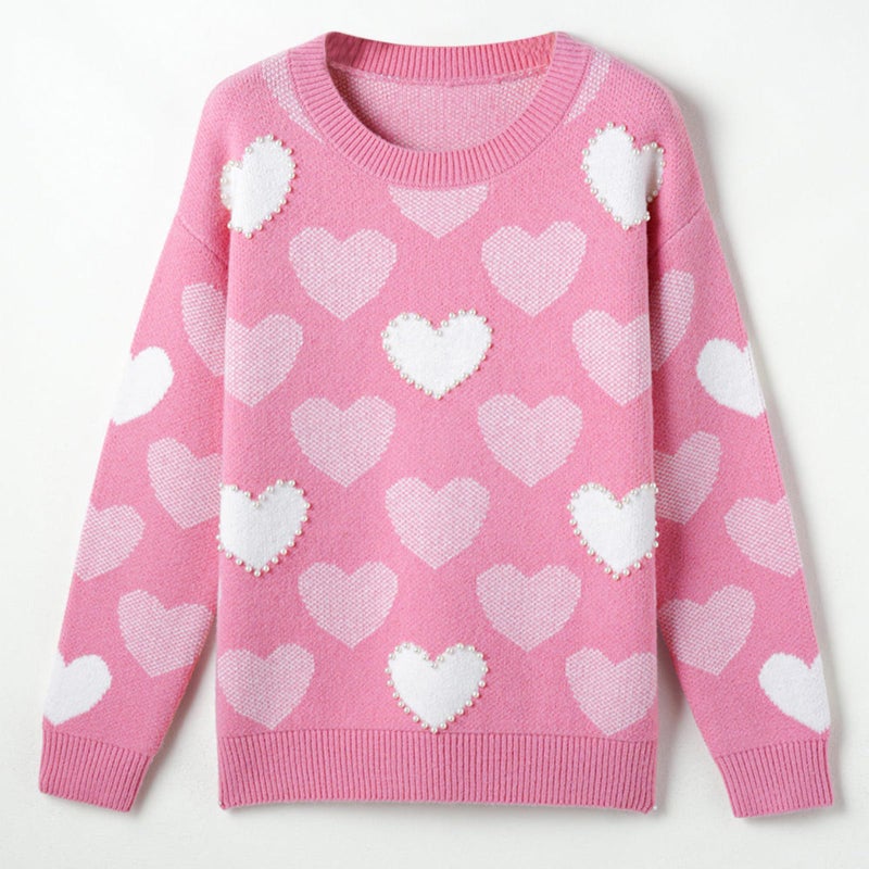 Kutterild Mommy and Me Sweater Heart Crewneck Knit Sweatshirt Pullover Tops Mother Daughter Matching Outfits(Little Girl,2-3 Years,Rose Pink) - Image 3