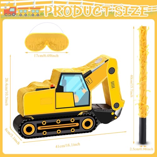 Aoriher Construction Dump Excavator Piata with Blindfold and Bat Tractor Truck Piata for Birthday Party Supplies Construction Theme Decor - Image 5