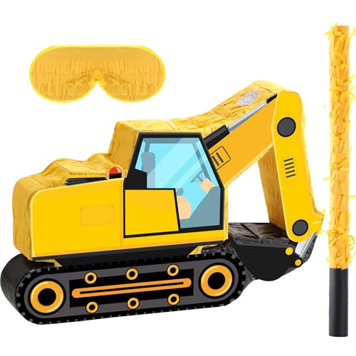 Aoriher Construction Dump Excavator Piata with Blindfold and Bat Tractor Truck Piata for Birthday Party Supplies Construction Theme Decor - Image 1