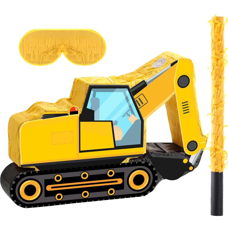 Aoriher Construction Dump Excavator Piata with Blindfold and Bat Tractor Truck Piata for Birthday Party Supplies Construction Theme Decor - Image 3