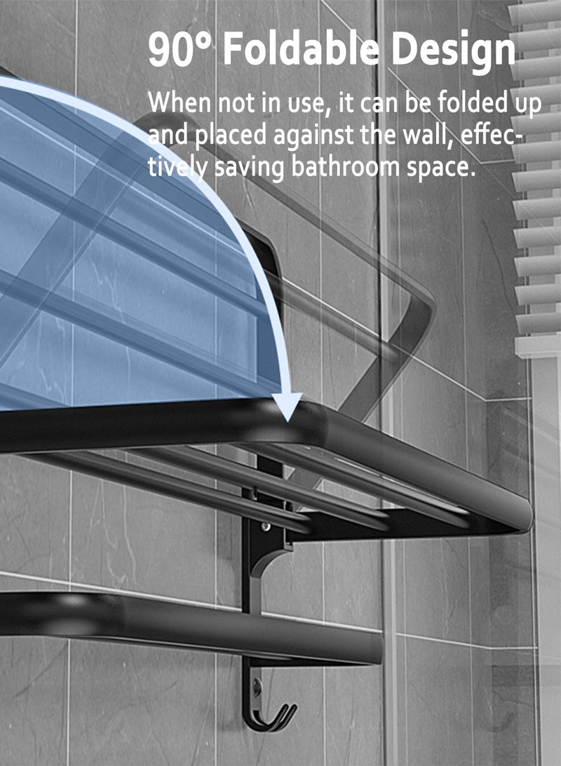 Wall-mounted Matte Black Single Layer Towel Rack for Bathroom with Towel Bars Punch-free Storage Rack Towel Hanger Shelf Single Layer - Image 2