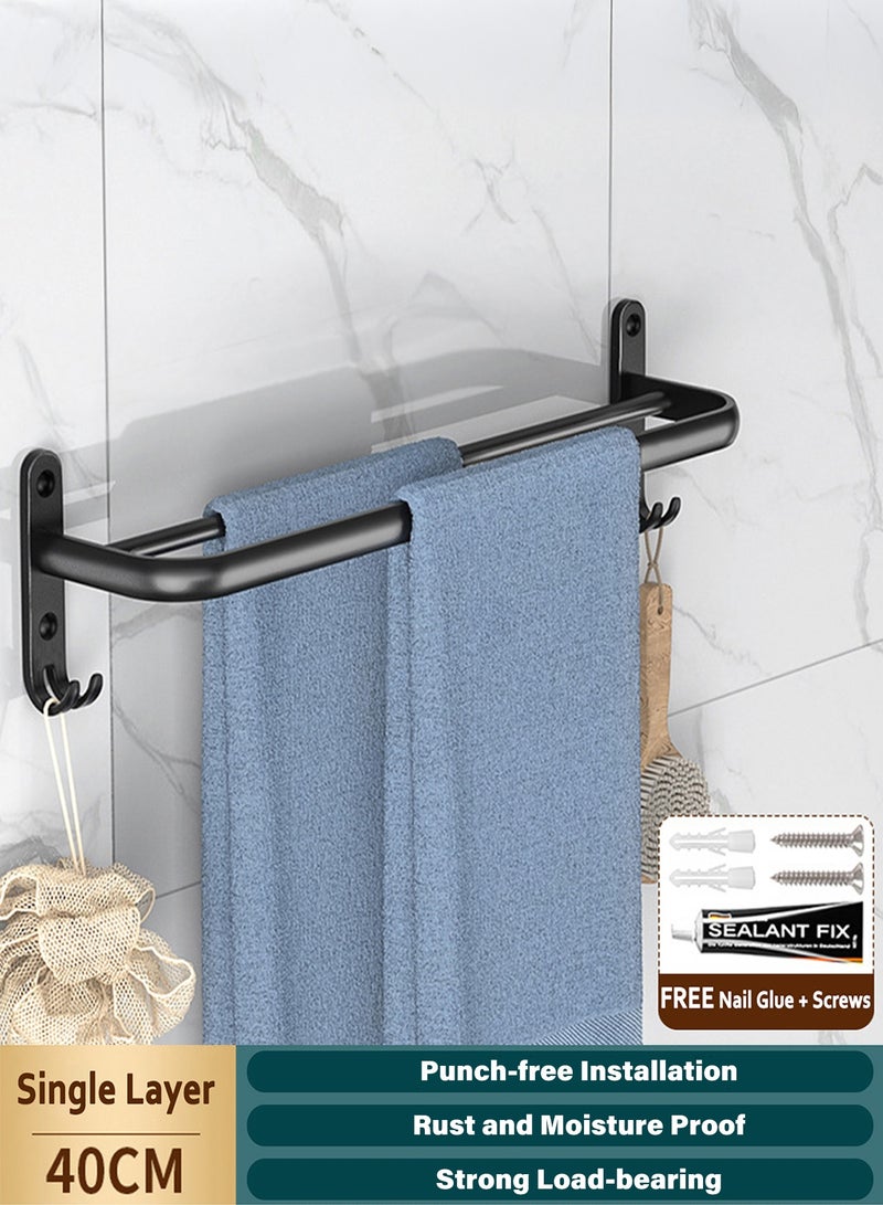 Wall-mounted Matte Black Single Layer Towel Rack for Bathroom with Towel Bars Punch-free Storage Rack Towel Hanger Shelf Single Layer - Image 1