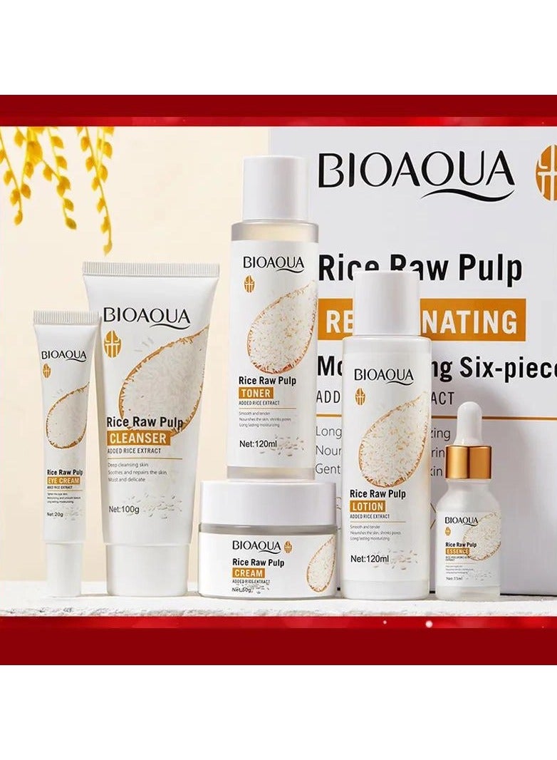 BIOAQUA BIOAQUA rice raw pulp moisturizing six-piece suit cleanser lotion toner essence eye cream face cream set for skin  - Image 4