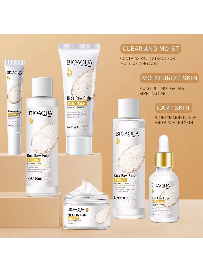 BIOAQUA BIOAQUA rice raw pulp moisturizing six-piece suit cleanser lotion toner essence eye cream face cream set for skin  - Image 2