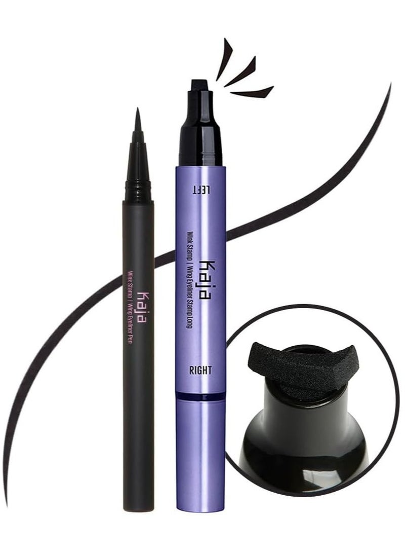 KAJA Winged Eyeliner Set - Wink Stamp & Original Eyeliner with Avocado Extract, Double-Ended Wing, Smudge-Proof, Waterproof, Matte Finish, Long Lasting - Image 1