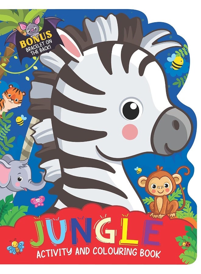 Jungle Activity and Colouring Book- Die Cut Animal Shaped Book for Kids Age 3-8 Years - Image 1