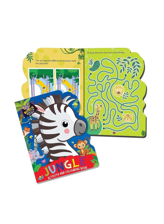 Jungle Activity and Colouring Book- Die Cut Animal Shaped Book for Kids Age 3-8 Years - Image 4