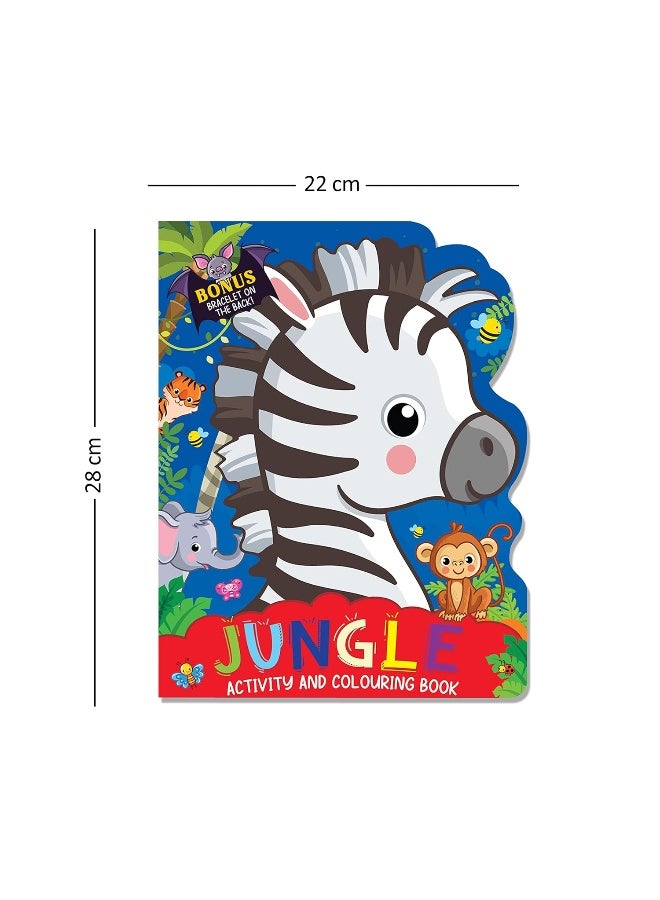 Jungle Activity and Colouring Book- Die Cut Animal Shaped Book for Kids Age 3-8 Years - Image 3