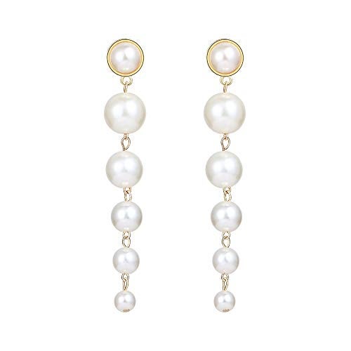 Doubnine Pearl Drop Earrings Long Chain Dangle Earrings Wedding Jewelry for Women - Image 4