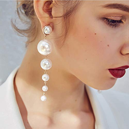 Doubnine Pearl Drop Earrings Long Chain Dangle Earrings Wedding Jewelry for Women - Image 1
