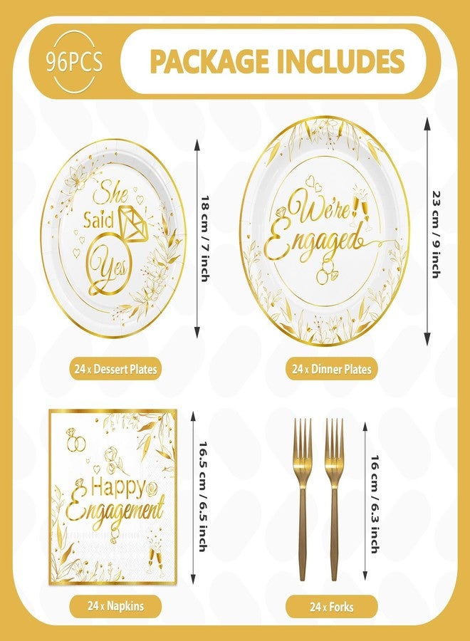 Grencian 96Pcs Happy Engagement Party Supplies White Gold Diamond Ring Plates Napkins She Said Yes Party Disposable Dinnerware for Wedding Bridal Shower Just Engaged Decoration Serve 24 - Image 2