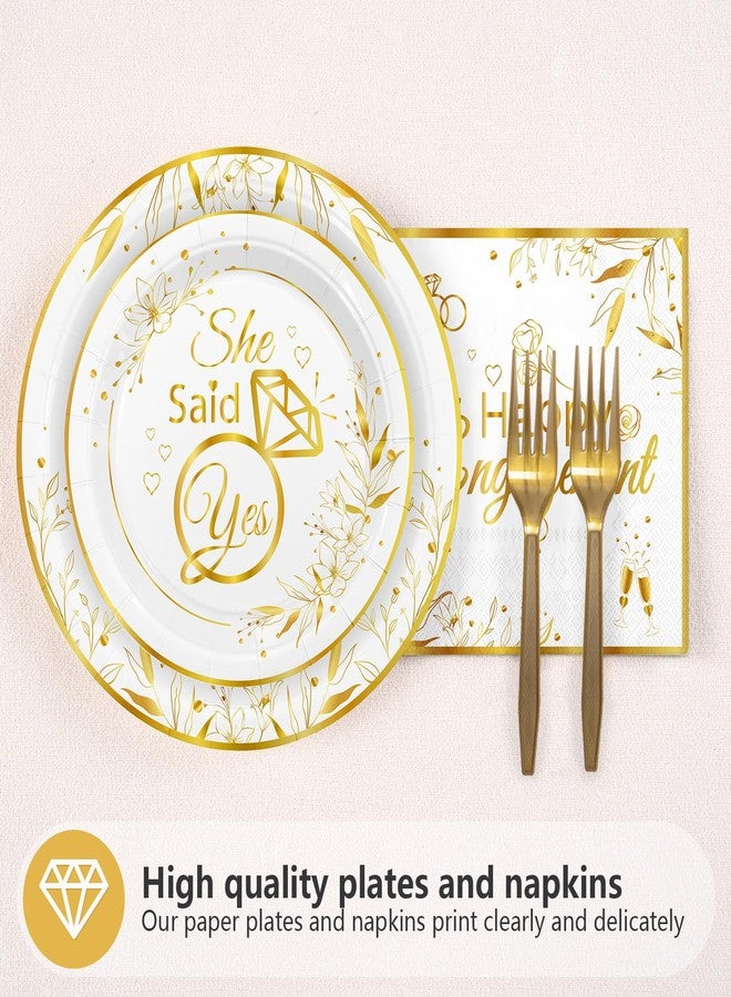 Grencian 96Pcs Happy Engagement Party Supplies White Gold Diamond Ring Plates Napkins She Said Yes Party Disposable Dinnerware for Wedding Bridal Shower Just Engaged Decoration Serve 24 - Image 3