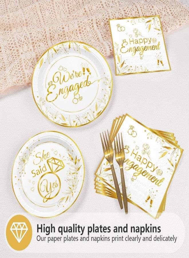 Grencian 96Pcs Happy Engagement Party Supplies White Gold Diamond Ring Plates Napkins She Said Yes Party Disposable Dinnerware for Wedding Bridal Shower Just Engaged Decoration Serve 24 - Image 4