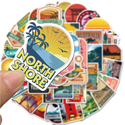 PRETTY SUNSHINE 50Pcs Travel Stickers Decal, Waterproof Vinyl Stickers Pack for Luggage, Laptop, Scrapbook, Skateboard, Water Bottle, Bumper, Phone, Vintage Stickers - Image 5