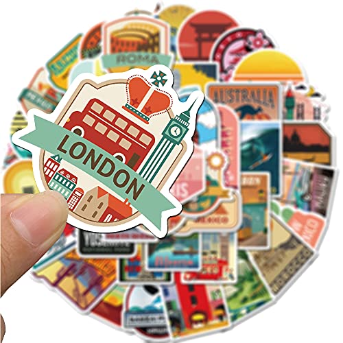PRETTY SUNSHINE 50Pcs Travel Stickers Decal, Waterproof Vinyl Stickers Pack for Luggage, Laptop, Scrapbook, Skateboard, Water Bottle, Bumper, Phone, Vintage Stickers - Image 4